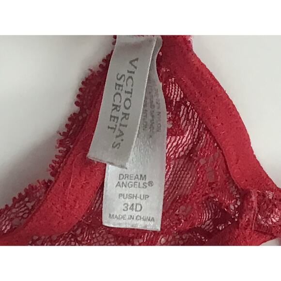 Victoria's Secret Dream Angels Push Up PaddedLipstick Red Lace Trim Bra 34D - Picture 6 of 7
